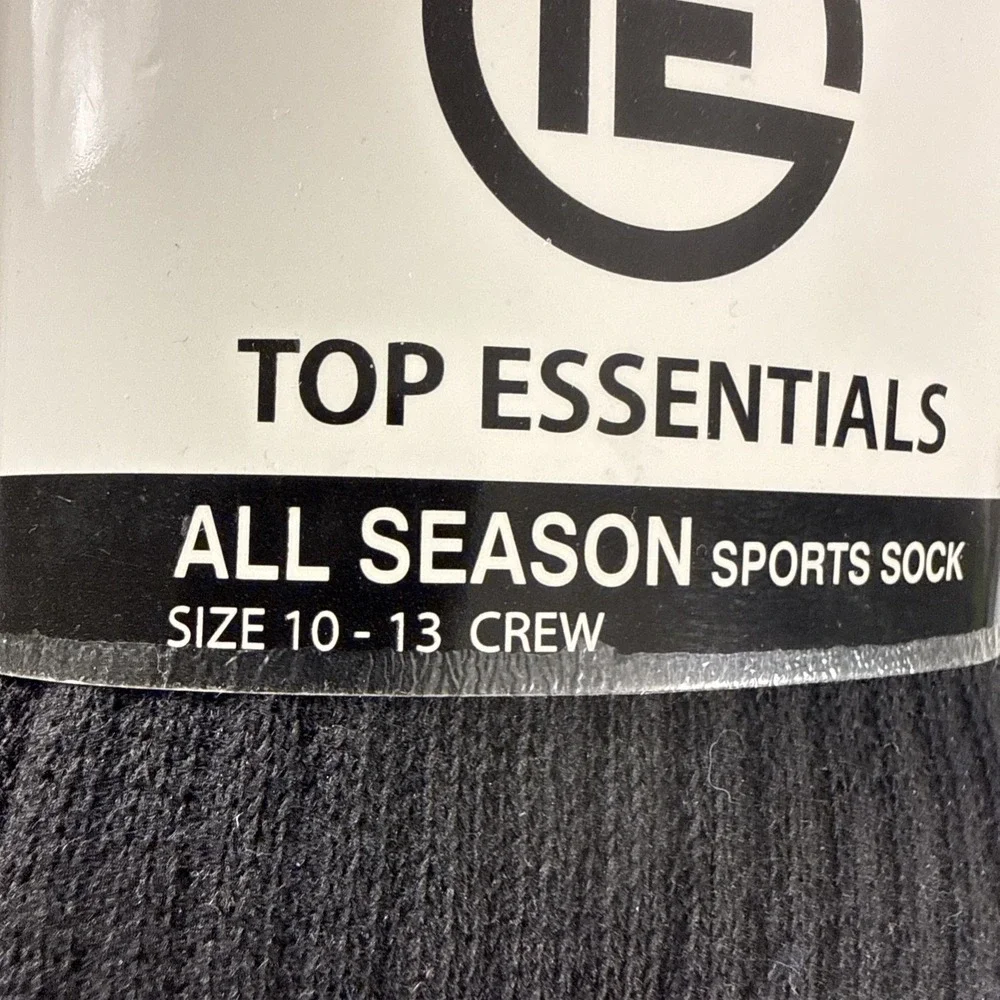 Top Essentials All Season Sport Sock Size 10-13 Black 3 Pairs NWT